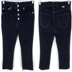 DAZE High Rise Crop Flare Jeans Raw Hem Dark Wash Stretch SZ 26